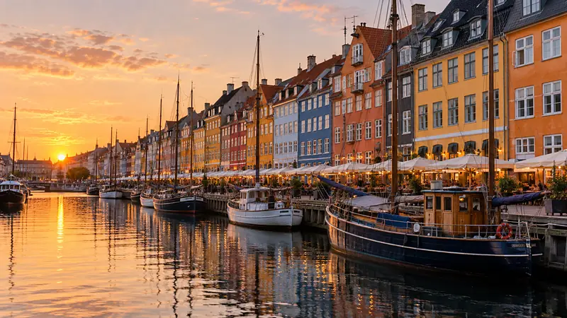 Imagem original que evoca Copenhagen — não é uma fotografia.