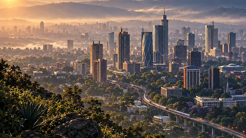Original artwork evoking Nairobi — not a photograph.