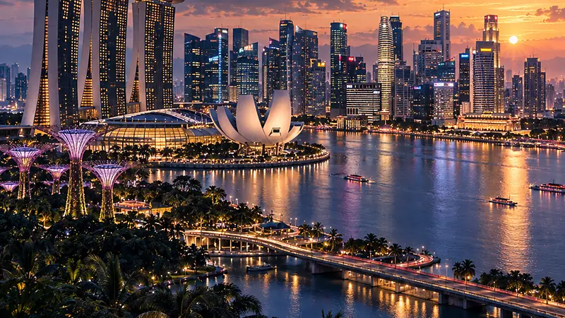 Obra original que evoca Singapore; no es una fotografía.