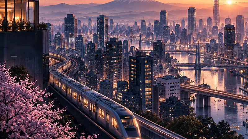 Original artwork evoking Tokyo — not a photograph.
